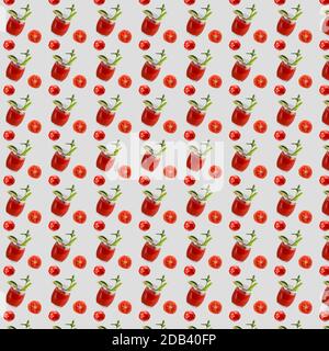 Seamless repeating pattern of glasses with tomato juice and fresh tomatoes.Seamless repeating pattern of glasses with tomato juice and fresh tomatoes Stock Photo