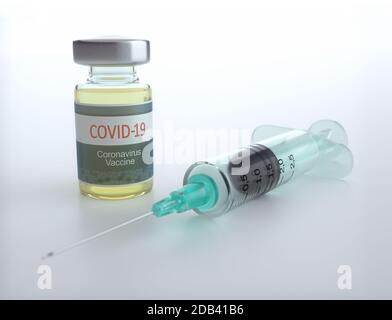 Conceptual image for the discovery of a vaccine for the Covid-19, Coronavirus, 2019-nCoV, SARS-CoV-2. Stock Photo