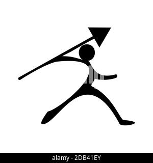 Stick figure throws arrow, like javelin throw, symbol to move forward, growth, or success, vector illustration Stock Vector