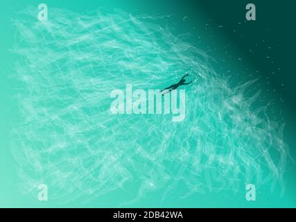 swimming abstract background. silhouette in sea with waves Stock Vector