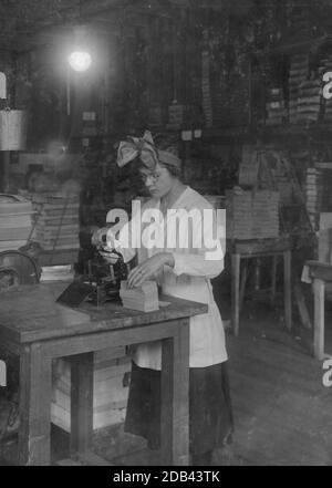 Stamping labels. Boston Index Card Co., 113 Purchase Street.] Location: [Boston, Massachusetts]. Stock Photo
