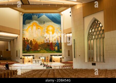 Interior view of the Basilica of Our Lady with The Apparition Mosaic at Ireland's national Marian shrine at Knock in County Mayo Stock Photo