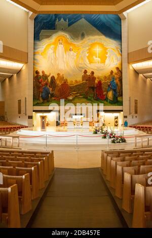 Interior view of the Basilica of Our Lady with The Apparition Mosaic at Ireland's national Marian shrine at Knock in County Mayo Stock Photo