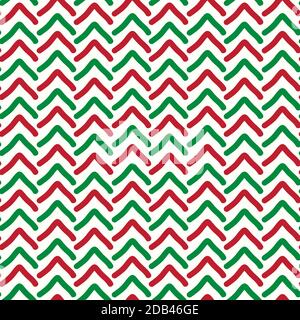 Seamless Hand drawn arrows imperfect stripes in pale red and green on white. Hot summer fashion trendy pattern. Stock Vector