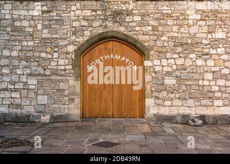 Entrance to the Gods House Tower (GHT) - a 13th century gatehouse tower recently converted arts and heritage venue in the city of Southampton, UK Stock Photo