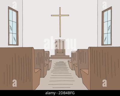 Church interior graphic color sketch illustration vector Stock Vector