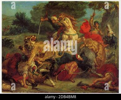 Eugène Delacroix. 1798-1863. The Lion Hunt Stock Photo