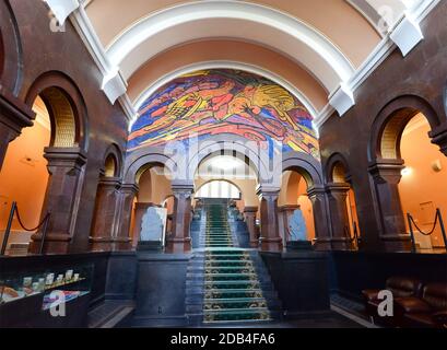 Mesrop Mashtots Institute of Ancient Manuscripts entrace hall stairs. Matenadaran Museum interior in Yerevan, Armenia. Stock Photo