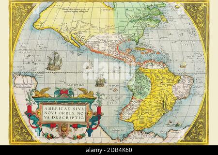 'Abraham Ortelius (Abraham Ortelius) (April 14, 1527 ? June 28, 1598) was a Flemish cartographer and geographer, generally recognized as the creator of the first modern atlas, the Theatrum Orbis Terrarum (Theatre of the World). He is also believed to be the first person to imagine that the continents were joined together before drifting to their present positions. In 1564 he completed a 'mappemonde', eight-leaved map of the world, which afterwards appeared in reduced form in the Theatrum. The only extant copy of this great map is in the library of the University of Basel. On May 20, 1570, Gill Stock Photo