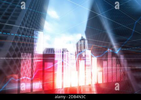 3D Graph and Lines. Hong Kong Blurred Background. For your business project. Stock Photo