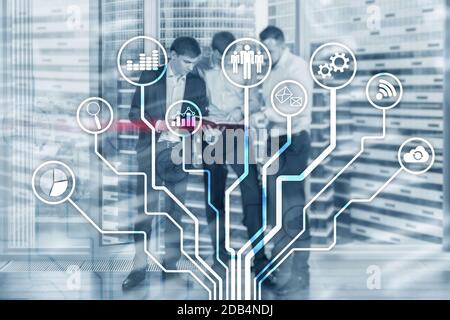 Business icons on abstract background. Financial Internet technology concept. Stock Photo