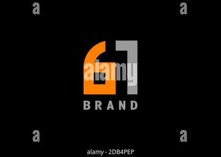 Creative and modern number 61 logo design concept template, isolated on black background. Stock Vector