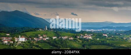Two Kojsko Churches on Settlement Line  With Panorama on Vipava Valley With Nova Gorica in First Line in Goriška Brda Stock Photo