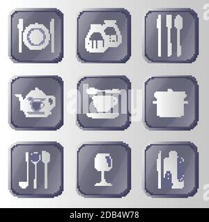 Set of hitech metal kitchen button. Stock Vector