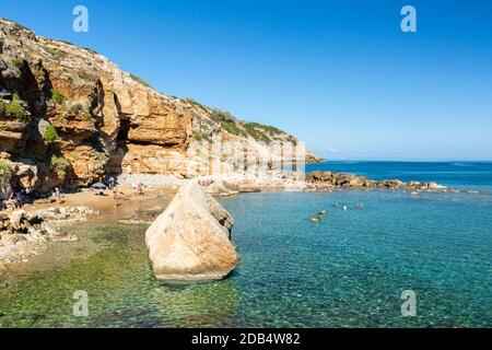 Coastal view of clear seawater at Kamari Beach in Gerani, Rethymno Municipality, Crete, Greece Stock Photo