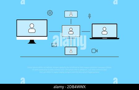 The concept of video conference. Vector illustration of all users in connection. Stock Vector