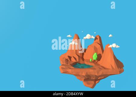 3D illustrator High mountains. 3d rendering low polygon geometry background. Abstract polygonal geometric Shape. Lowpoly minimal style art. Stock Photo