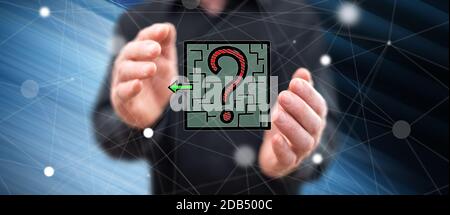 Decision concept between hands of a man in background Stock Photo