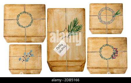 Beautiful drawing of boxes with gifts. Close-up Stock Photo