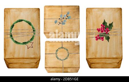 Beautiful drawing of boxes with gifts. Close-up Stock Photo