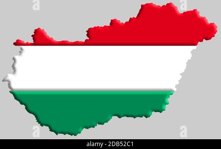 3D map of Hungary with colours of the national flag Stock Photo