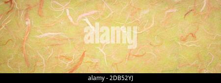 background of light green textured handmade mulberry paper, panoramic web banner Stock Photo
