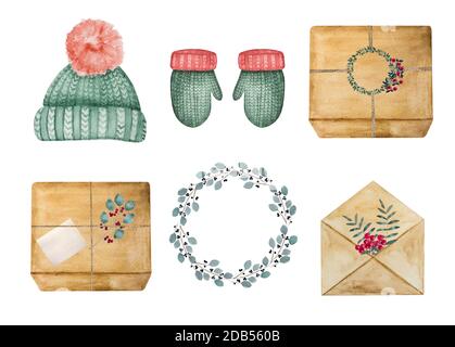 Beautiful drawing of boxes with gifts. Close-up Stock Photo