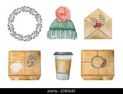 Beautiful drawing of boxes with gifts. Close-up Stock Photo