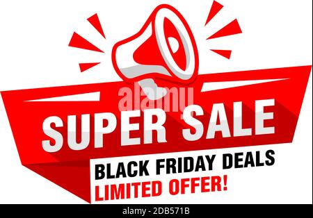 Black friday super sale. Advertising offer with megaphone. Vector on transparent background Stock Vector