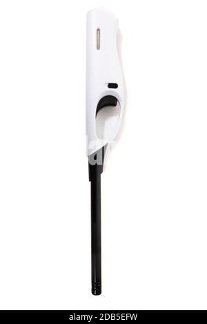 long-neck white plastic lighter isolated on a white background. Stock Photo