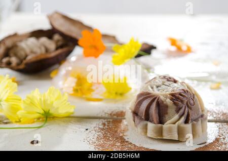 Ice Mooncake ,Chinese mid autumn festival food. Stock Photo