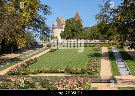 Milandes, France - September 4, 2018: the garden of Chateau des Milandes, a castle  in the Dordogne, from the forties to the sixties of the twentieth Stock Photo