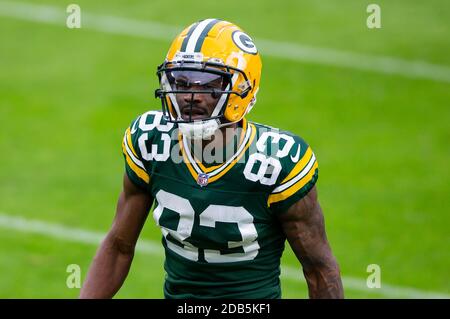 Green Bay, WI, USA. 15th Nov, 2020. Green Bay Packers wide receiver Marquez Valdes-Scantling #83 runs off the field after the NFL Football game between the Jacksonville Jaguars and the Green Bay Packers at Lambeau Field in Green Bay, WI. John Fisher/CSM/Alamy Live News Stock Photo