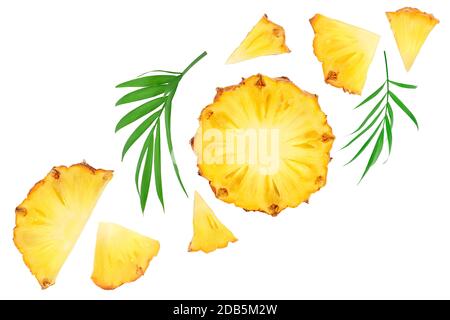 pineapple slices isolated on white background . Top view. Flat lay Stock Photo