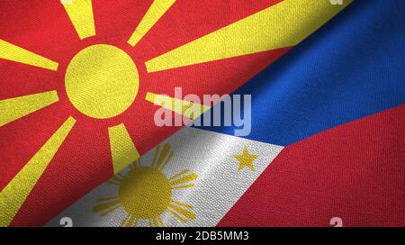 North Macedonia and Philippines two flags textile cloth, fabric texture Stock Photo