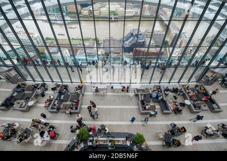 The Sky Garden viewing gallery on the 43rd floor of the Walkie Talkie skyscraper in London pffers panoramic views over the Stock Photo