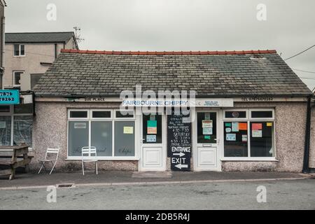 Traditional fish and chips shop in Fairbourne, North wales, United Kingdom Stock Photo