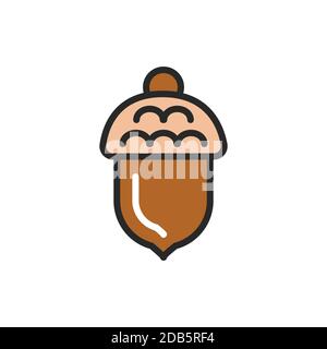 Acorn color line icon. Isolated vector element. Outline pictogram for web page, mobile app, promo. Stock Vector