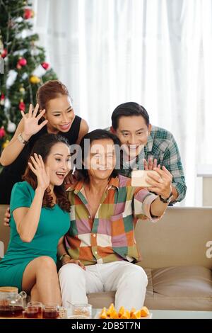 Mature friends making video call Stock Photo
