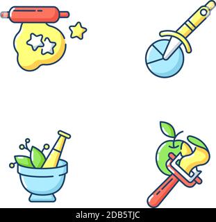 Kitchen utensils RGB color icons set Stock Vector