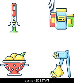 Food preparation tools RGB color icons set Stock Vector