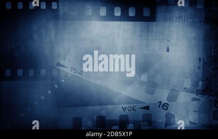 Blue film strip negative frames background Stock Photo