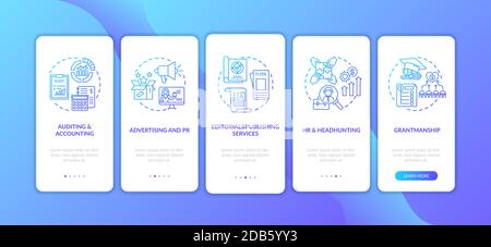 Business advisory services onboarding mobile app page screen with concepts Stock Vector