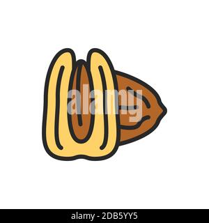 Pecan nut black line icon. Isolated vector element. Outline pictogram for web page, mobile app, promo. Stock Vector