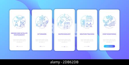 Innovative agriculture technology onboarding mobile app page screen with concepts Stock Vector