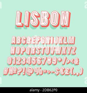 Lisbon vintage 3d vector alphabet set Stock Vector