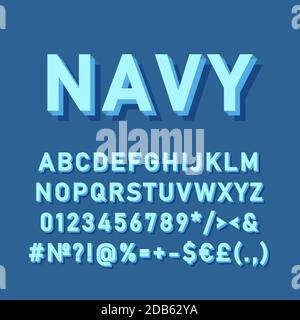 Navy vintage 3d vector alphabet set Stock Vector