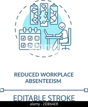 Reduced workplace absenteeism blue concept icon Stock Vector