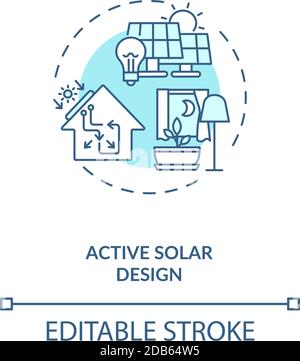 Active solar design blue concept icon Stock Vector