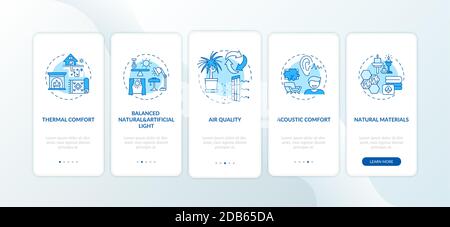 Comfortable home blue onboarding mobile app page screen with concepts Stock Vector
